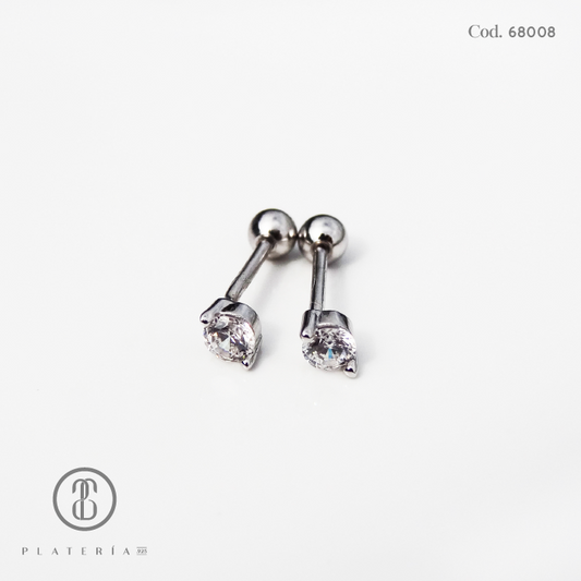 ARETE RODINADO ZIRCON CIERRE BOLITA PLATA.925