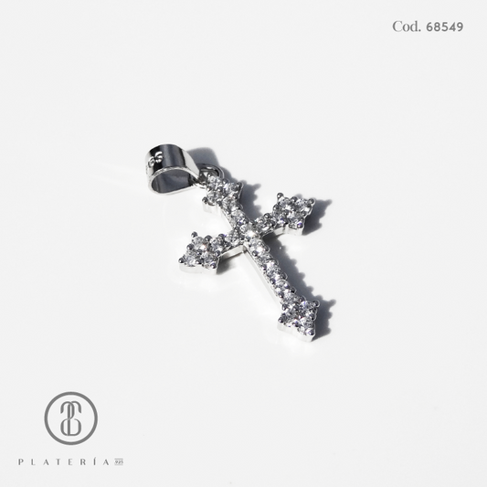 DIJE RODINADO CRUZ ZIRCONES PLATA.925