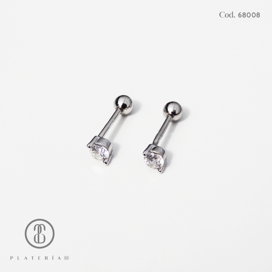 ARETE RODINADO ZIRCON CIERRE BOLITA PLATA.925