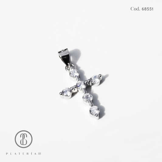 DIJE RODINADO CRUZ ZIRCON PLATA.925