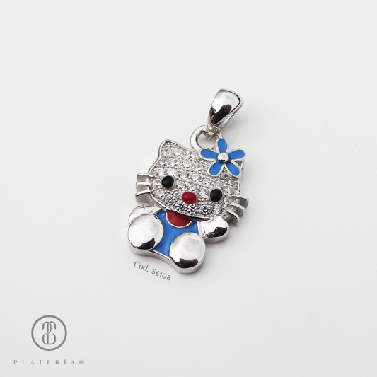 DIJE RODINADO KITTY AZUL PLATA.925