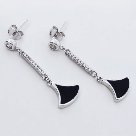 ARETE RODINADO LARGO NEGRO PLATA.925