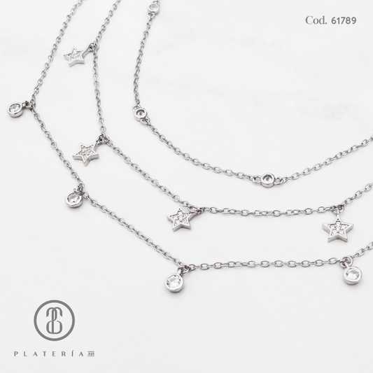 GARGANTILLA TRIPLE ESTRELLAS PLATA.925