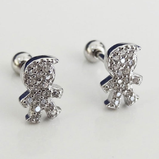 ARETE RODINADO CIERRE BOLITA NIÑO PLATA.925