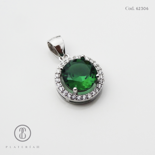 DIJE RODINADO CIRCON VERDE PLATA.925