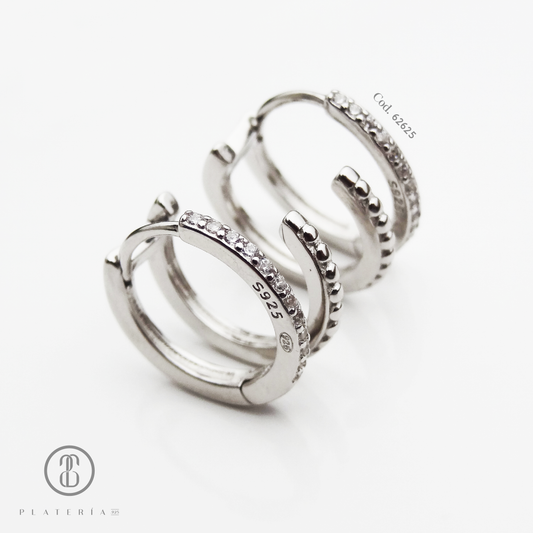 HUGGIE RODINADO ZIRCON PLATA.925