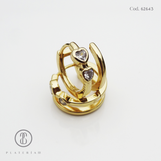 HUGGIE DORADO ZIRCONES PLATA.925