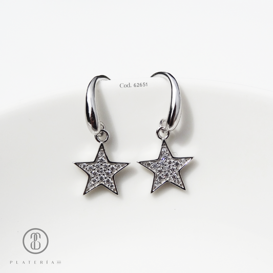 ARETE LARGO RODINADO ESTRELLA PLATA.925