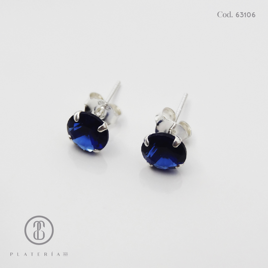 ARETE CHISPA 6MM AZUL PLATA.925