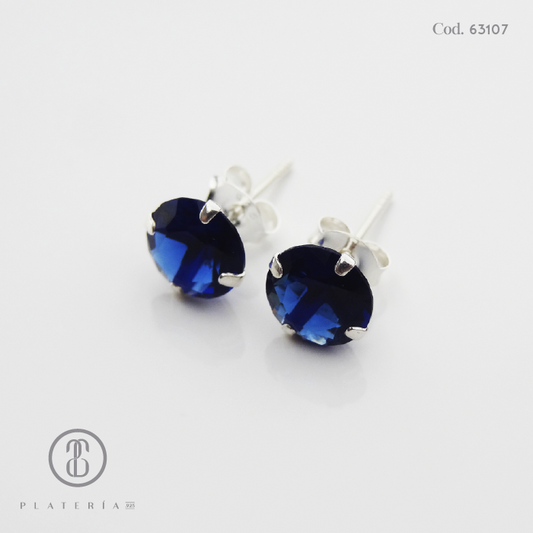 ARETE CHISPA 7MM AZUL PLATA.925