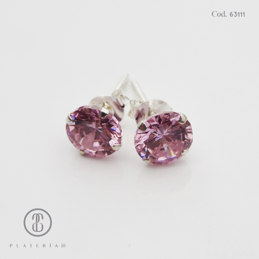 ARETE CHISPA 7MM ROSADA PLATA.925
