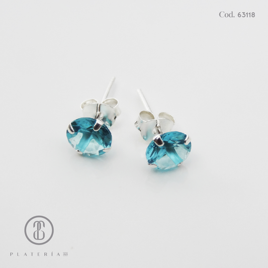 ARETE CHISPA 6MM AGUAMARINA PLATA.925
