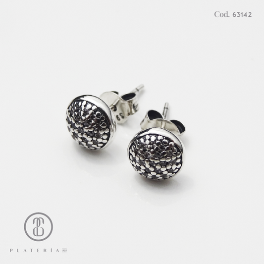 ARETE CORTO RODINADO MEDIA BOLA PAVE PLATA.925