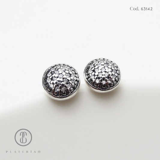 ARETE CORTO RODINADO MEDIA BOLA PAVE PLATA.925
