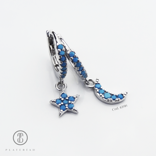 HUGGIE RODINADO MIS MATCHED LUNA ESTRELLA PLATA.925
