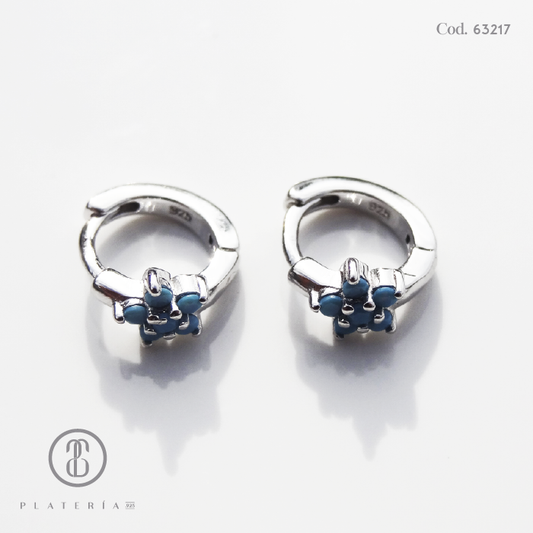 ARETE RODINADO FLOR ZIRCON CELESTE PLATA.925