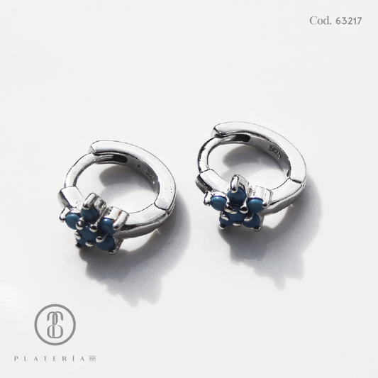 ARETE RODINADO FLOR ZIRCON CELESTE PLATA.925