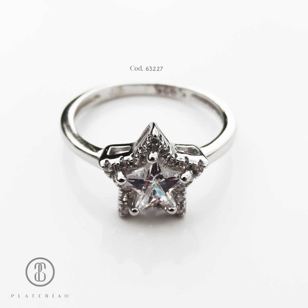 ANILLO RODINADO ESTRELLA ZIRCON PLATA.925
