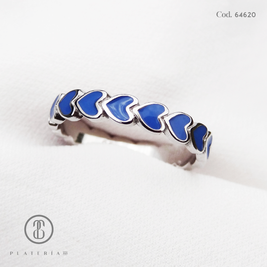 ANILLO RODINADO CORAZON MORADO PLATA.925